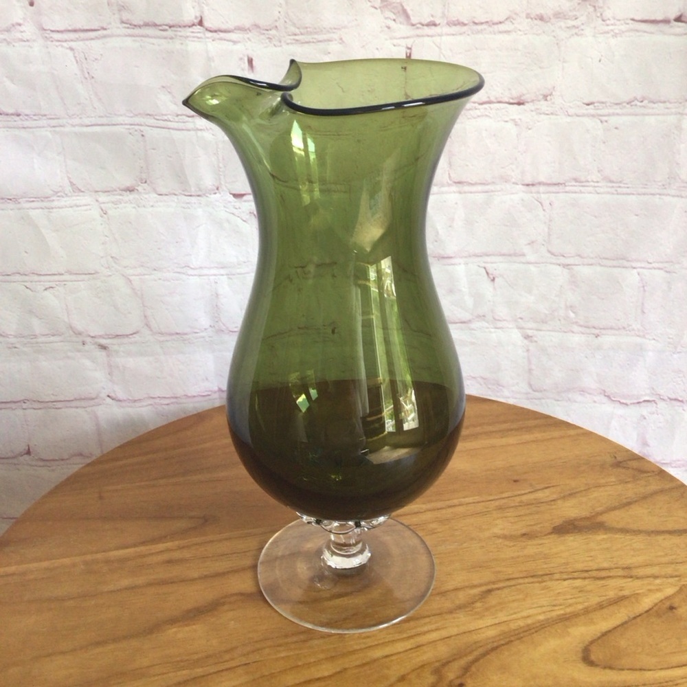 Vintage Empoli MCM Green Glass Pitcher